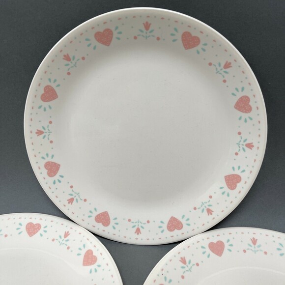Corelle by Corning Dinner Plates Hearts Forever Yours Beige Pink Lot of 3 - Picture 2 of 10